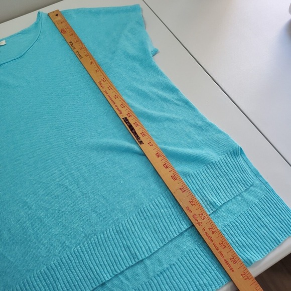 Eileen Fisher Women Linen Knit Top Size PS Short‎ Sleeve Hi-Low Hem Vacation - Picture 9 of 10